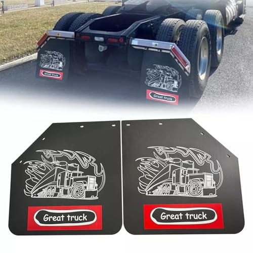 Image of Pair 24 inch x 24 inch Angled Rear Wheel Mud Flaps 1 /5 inch Thick for Semi Truck Trailer with Great Truck Pattern