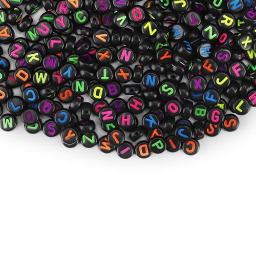 SUTOUG 1000PCS Letter Beads for Threading 4 x 7 MM Acrylic Round Alphabet Beads for Jewellery DIY Making Crafts Bracelets Necklaces Ornaments-Black