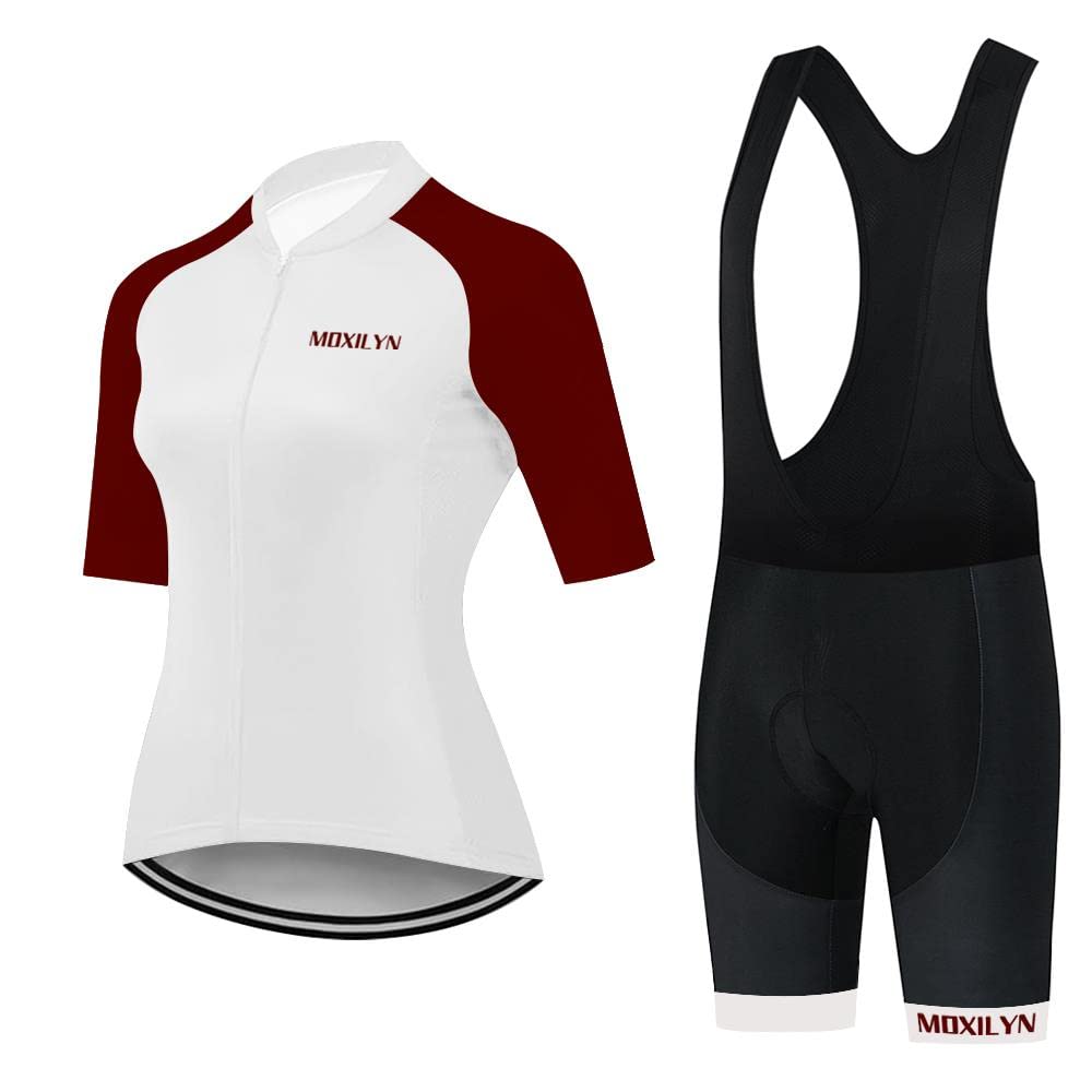 Moxilyn Donne Abbigliamento Manica Corta Ciclismo Set, Tuta da Bicicletta Estiva Traspirante Asciugatura Veloce Manica Corta + 4D Gel Pantaloni con Bretelle Imbottiti