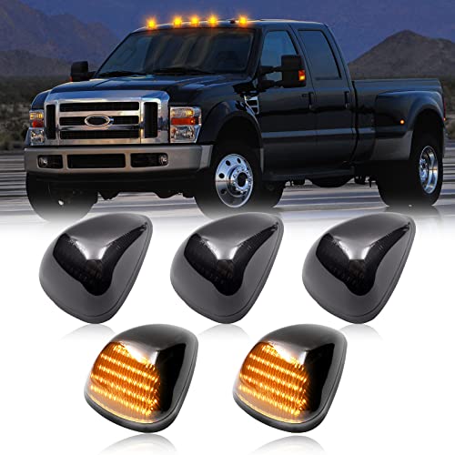 SHINEFIT LED Cab Roof Marker Light Replacement for F250 F350 F450 F550 Super Duty 1999-2016 / F650 F750 2004-2017, 5PCS Amber Smoked Top Cab Clearance Lights for Truck