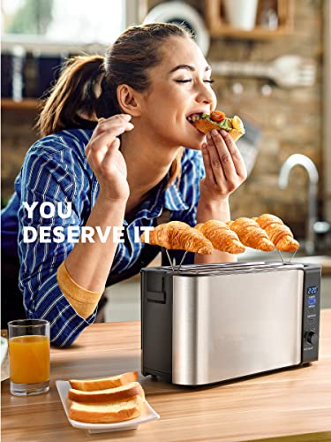 Dybaxa Stainless Steel Toaster 4 Slice Smart Led, Toaster 2 Slice Long Slot, 4 Slice Toaster Wide Slot For Bagel Sourdough Artisan Croissant Muffin, 6 Browning Control, Warming Rack, Crumb Tray #TOP7