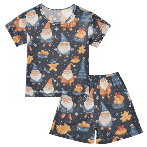 ALAZA Santa Claus Gingerbread Star Christmas Pajamas Set Short Sleeve Cotton Sleepwear Summer Pjs 2 Piece 5-14Y