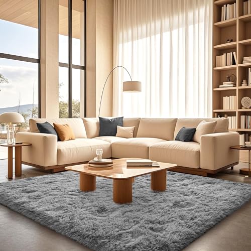 Grey Rugs for Bedroom 3x5 ft - Ultra Soft Faux Fur Area Rug - Plush Non-Slip Shaggy Carpet for Living Room, Cozy Fluffy Rug for Kids Boys Girls Dorm Nursery Room, High Pile Floor Carpet