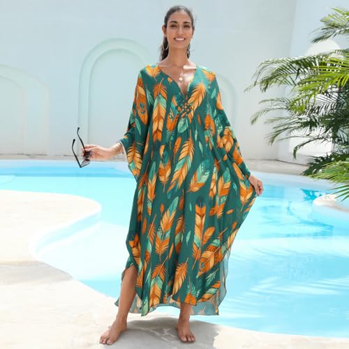 Image of KEYLORTING Plus Size Kaftan Dress Women, African Moo Moo Print Caftan, Batwing Dress, Beach Cover Up for Party and Loungewear