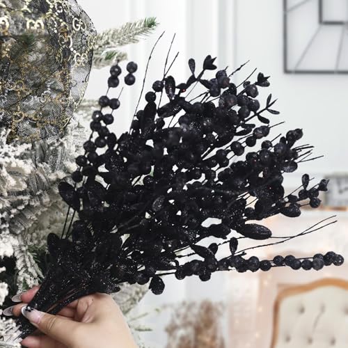 CristBest 24-Pack Christmas Tree Picks Ornaments, Artificial Glitter Berry Stem Glittery Twigs Ornaments for Christmas Tree Decorations, Small Vase, Holiday, Wedding, Party Decorations (Green) - image 5