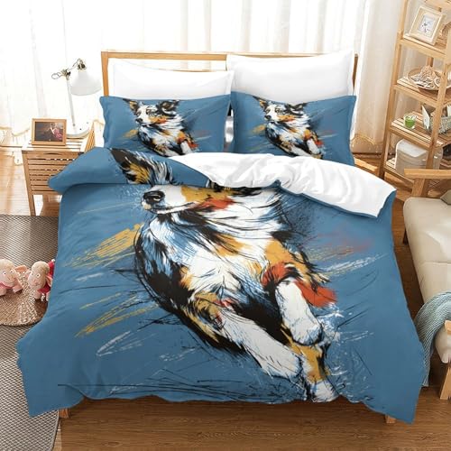 Housse de couette Doberman 3D microfibre ultra douce parure de lit Super King 260x220cm