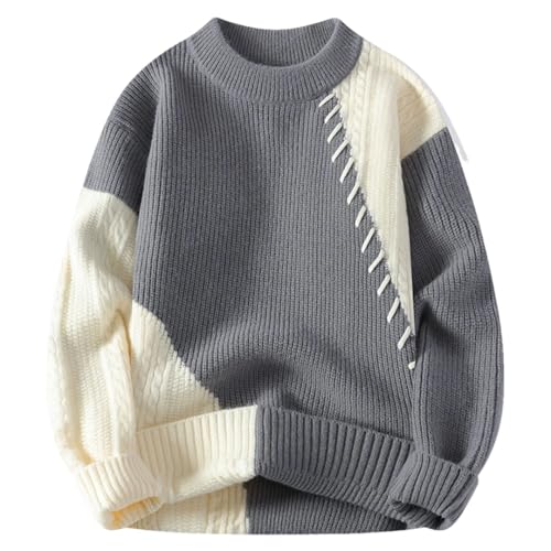 Men's Autumn Winter Warm Sweater Patchwork O-Neck Knitted Pulovers Loose Casual Streetwear