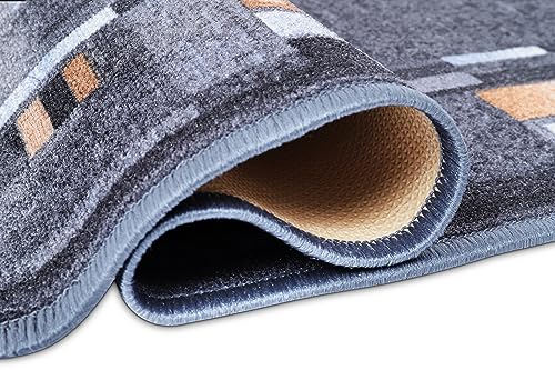 TAPISO Anti Rutsch Teppich Läufer rutschfest Brücke Meterware Modern Blau Dunkelgrau Braun Vierecke Design Flur Küche Wohnzimmer 100 x 320… – Ansicht 9