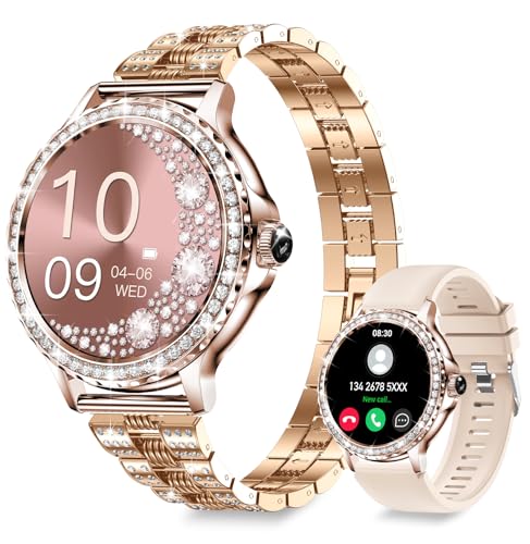 Migliori smartwatch eleganti per donne (classifica 2023) Smartwatch Donna, 1,3'' HD Orologio Smartwatch con Chiamate BLE5.2/Notifiche Messaggi/110+ Sport/Cardiofrequenzimetro/SpO2/Sonno, Orologi Fitness IP68 per Android iOS, Regalo Donna, Oro Rosa