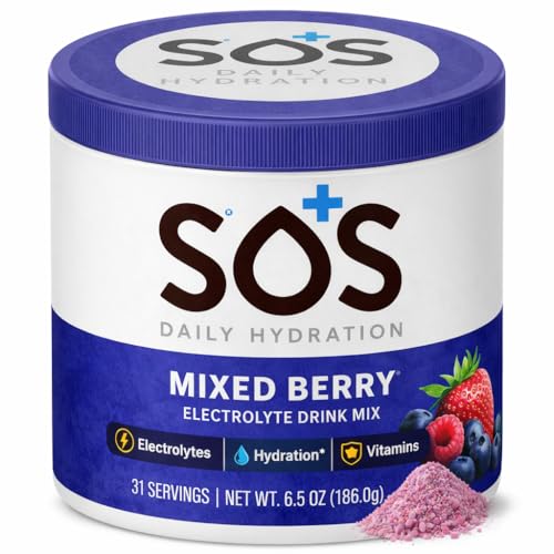 SOS Hydration Electrolyte Powder Drink Mix Mixed Berry 31 Servings | Low Sugar Electrolytes 15 Cal | Keto Hydration Powder for Rapid Rehydration