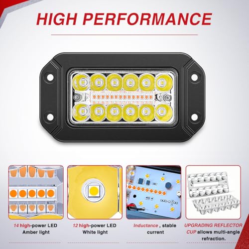 Image of Nilight Flush Mount LED Light Pods 6Inch 39W Amber White 3 Lighting Modes