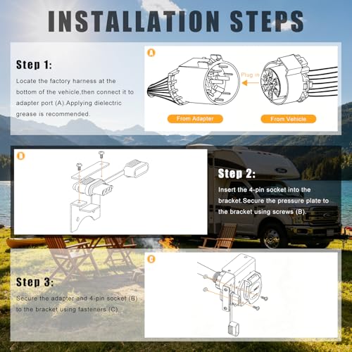 Image of Zhushan 7-Way Blade & 4-Way Flat Trailer Wiring Adapter, Dual-Output Vehicle-Side Connector Harness, Conversion for Factory USCAR 7 Pin Socket
