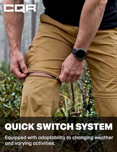Image of CQR Men's Convertible Cargo Tactical Pants, Water Resistant Outdoor Hiking Pants, Zip Off Lightweight Stretch Work Pants