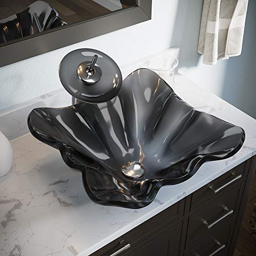Mr Direct 612 Black Frost Glass Vessel Sink, Smoke #TOP1