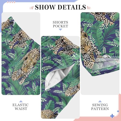 Cheetah Palm Leaf Boys Long Pants Soft Trousers Elastic Waist Kids Lounge Bottoms with Pockets S-XL4