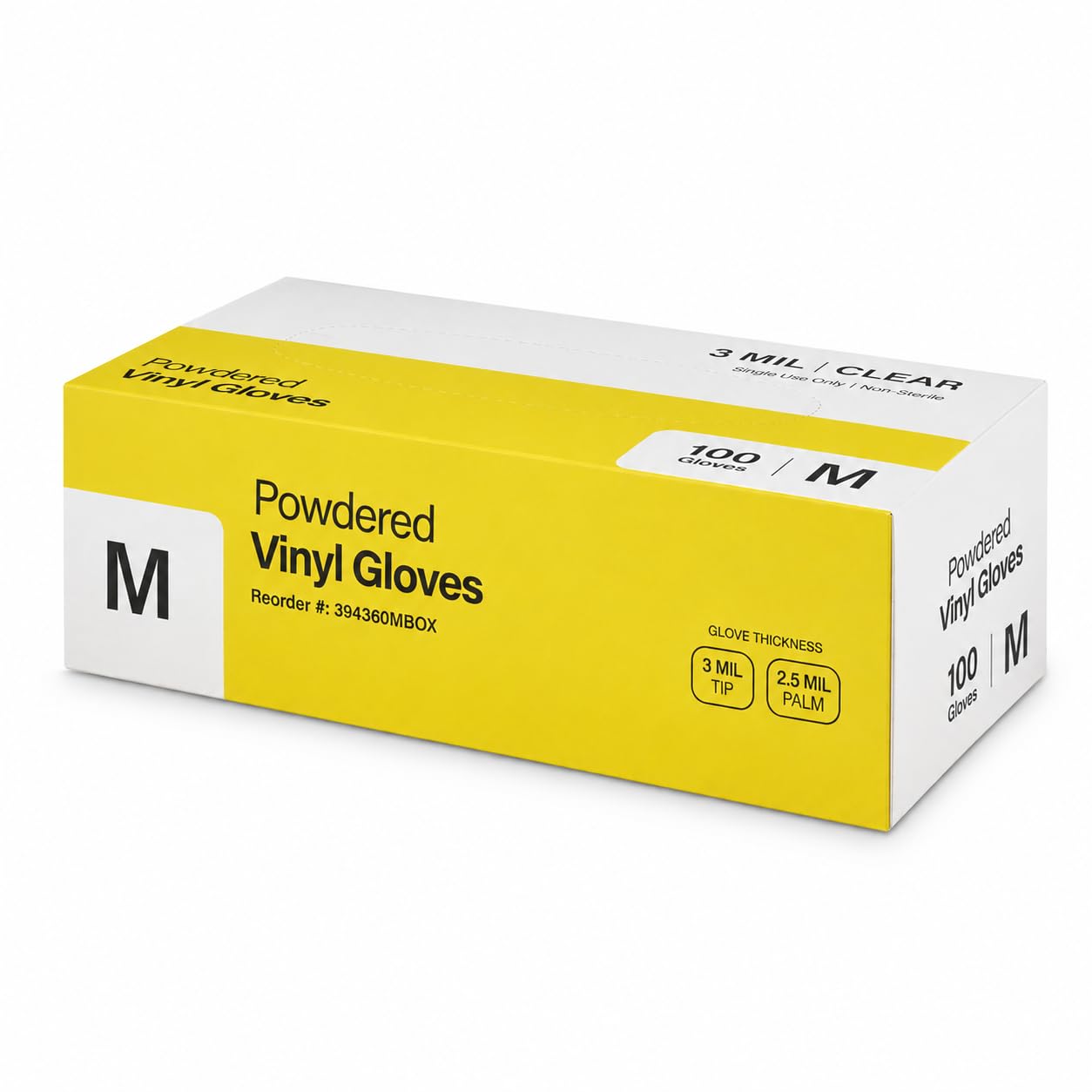 Powdered Disposable Vinyl Gloves by Glownary – Medium, Vinyl, Clear, Pack of 100, Model 394360mbox