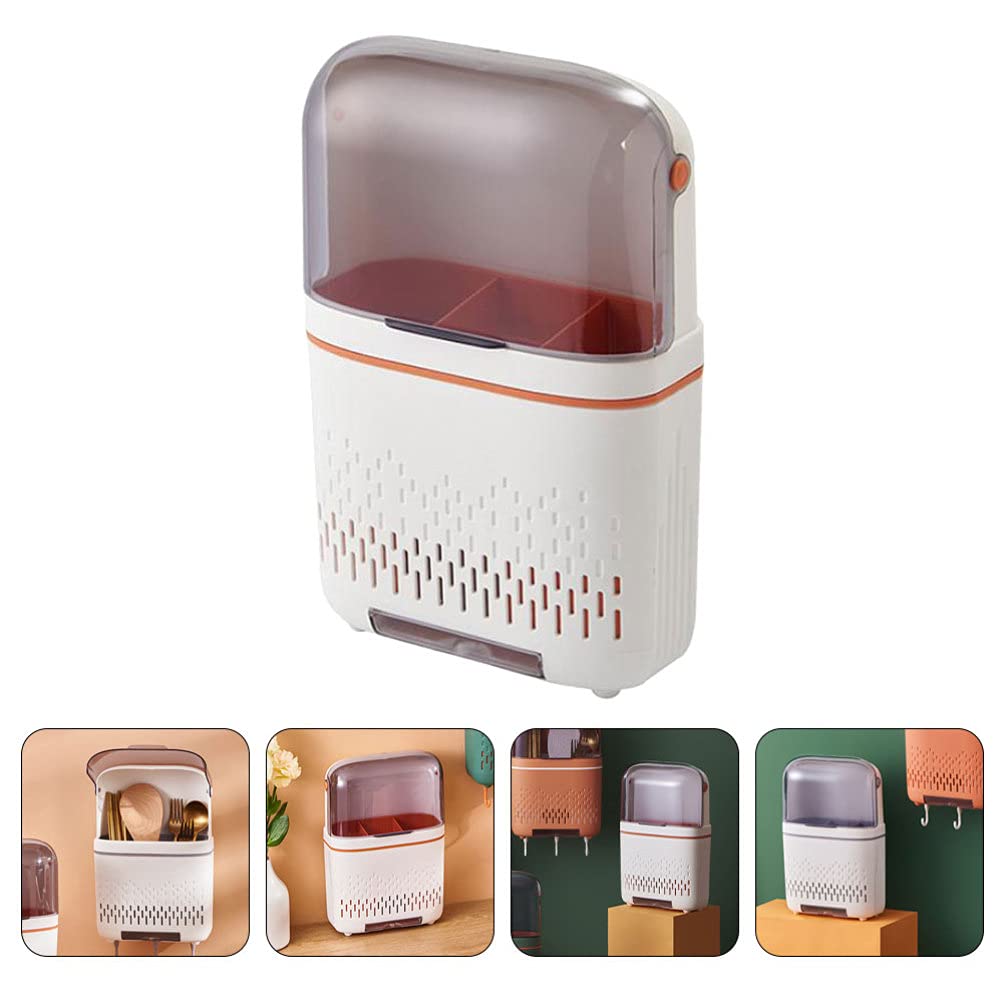 Estante para palillos de cocina, organizador de almacenamiento de cubiertos, organizador de almacenamiento de cubiertos montado en la pared, cesta con tapa escurridora, soporte para utensilios de