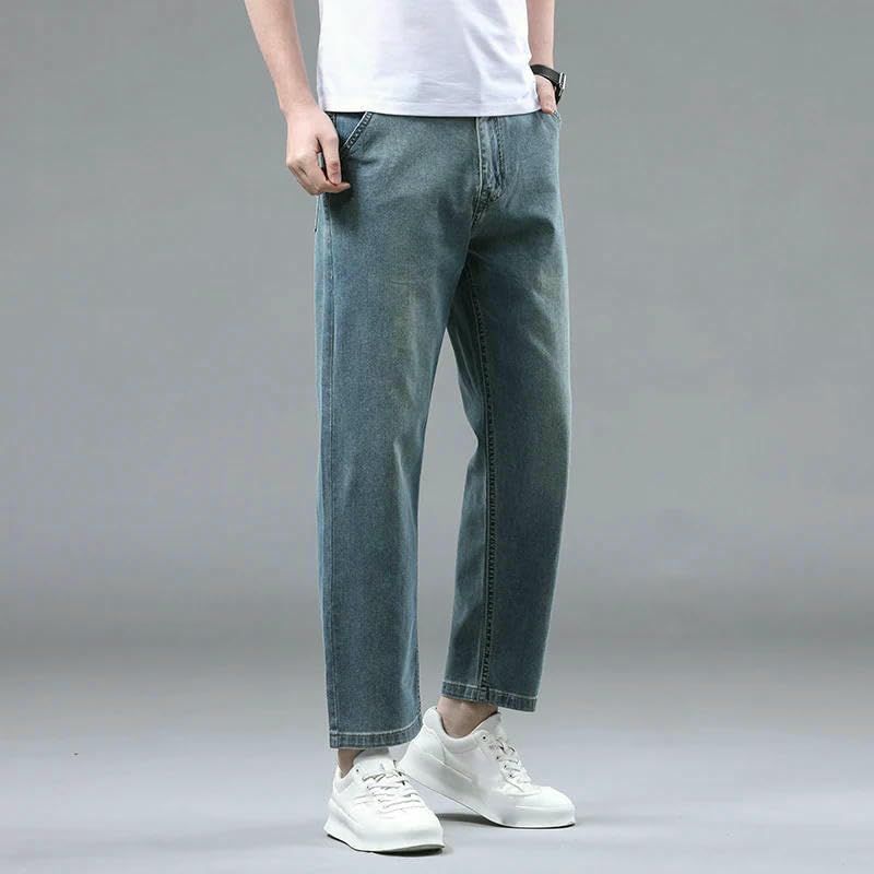 Men’s Loose Fit Straight Leg Jeans Classic Mid Wash Denim Pants Casual Everyday Summer Cotton Ankle-Length Trousers4