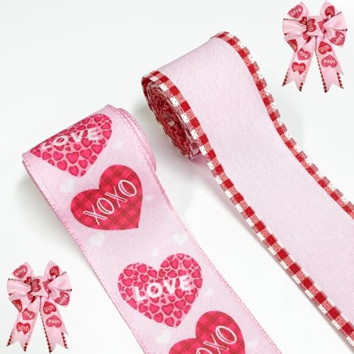 2Rolls Valentine's Day Fabric Ribbons 5 Yards Pink...