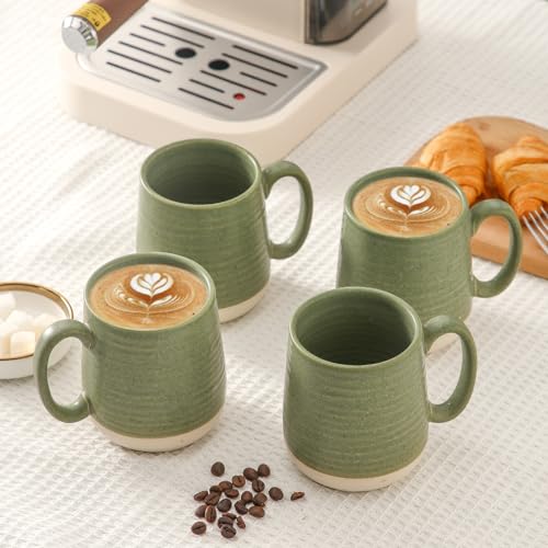Large Ceramic Coffee Mugs Set - 15 OZ Porcelain Coffee Latte Cups Set of 4 with Handle for Home and Cafe, Unique Glaze D
