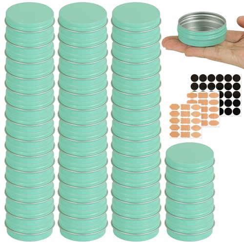Aluminum Tins with Lids for Salve, Salve Tins Container Round Cosmetic Tin Jars Candle Jars Aluminum Tin Cans with Screw Lids for Spice,Salve,Candles(Mint Green) (Mint Green, 48 Pack - 1 oz)