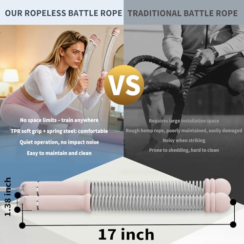 Image of Pinailon Ropeless Battle Ropes, Workout Exercise Rope for Strength Building, Heavy Duty Portable Cordless Battle Ropes for Home Gym, HIIT and Low-Impact Aerobic Training for Men & Women, Pink