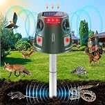 Solar Powered Animal Deterent, Ultrasonic Animals Control Device with Motion Sensor and FIashing Light, Waterproof Outdoor Animal Repellent for Deer Squirrel Raccoon Cat Bobcats, Frequency 18kHZ