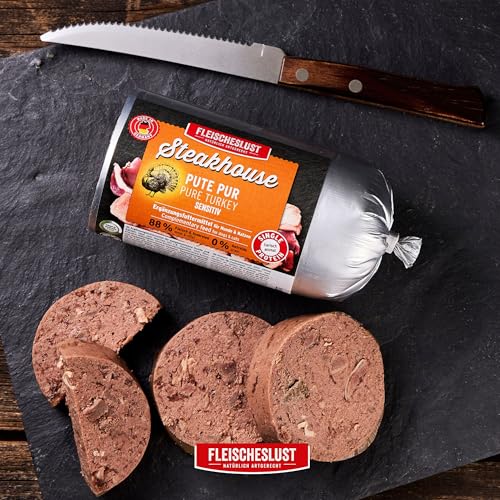 Steakhouse Pute pur (14x500g), Nassfutter für Hunde & Katzen, sensitives Ergänzungsfutter, Monoprotein, getreidefrei, 14x Wurst von Fleischeslust