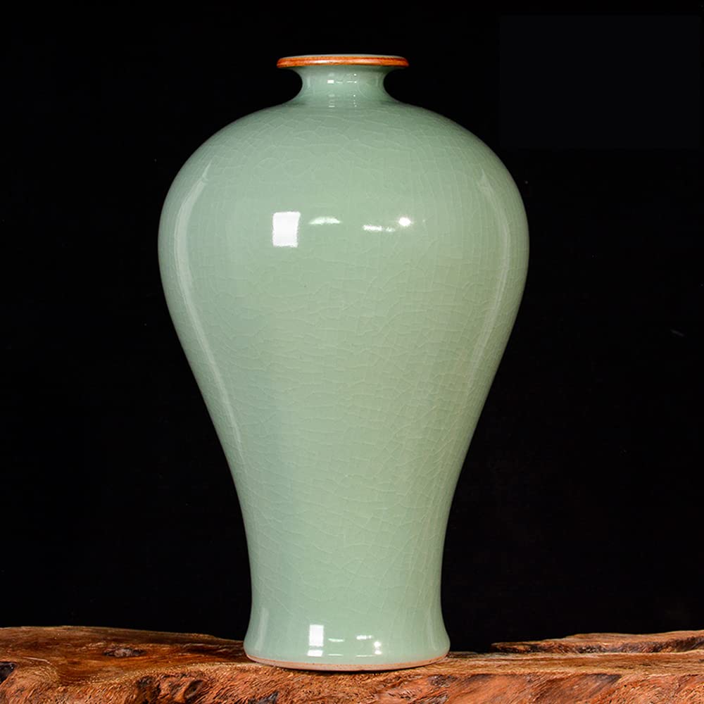 asdchZen Jingdezhen Ceramics Borneol Glaze Crack Ceramic Vase Flower Arrangement Chinese Living Room Vestibule Tv Cabinet Decorations Free Base,E