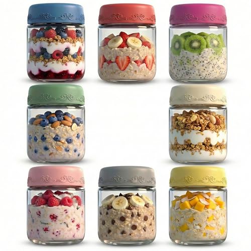 GLATABAM 4 OZ Salad Dressing Jar 8 Pack Airtight Leakproof Bulk Small Glass Sauce Jar with Lids Reusable for Lunch Box Bento Travel & Meal Prep(4 OZ-8Pack)
