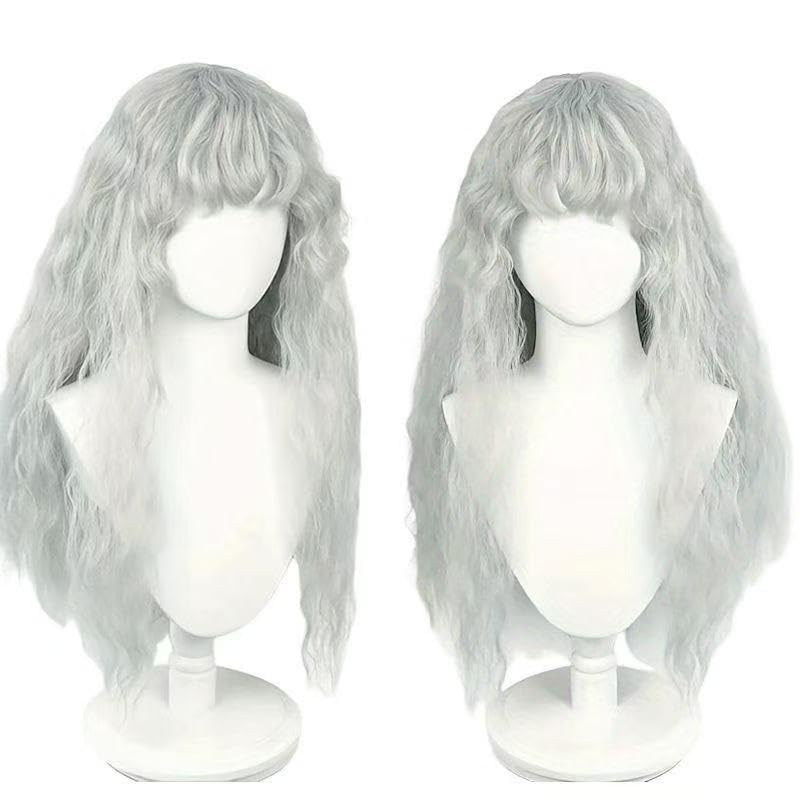 Women Long Wavy Gray Wig Synthetic Hair with Bangs for Griffith Cosplay Halloween