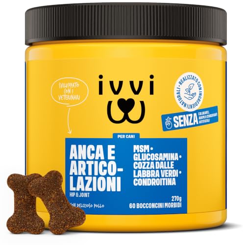 Ivvi Hip & Joint – Snack per articolazioni di cani, cozza dalle labbra verdi, glucosamina, condroitina e MSM, 60 pezzi (270 g) gusto pollo