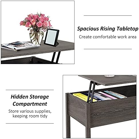 HOMCOM Modern Lift Top Coffee Table with Storage Compartment Convertible Tea Desk Floating Retractable Table Home Office Living Room Furniture Tan