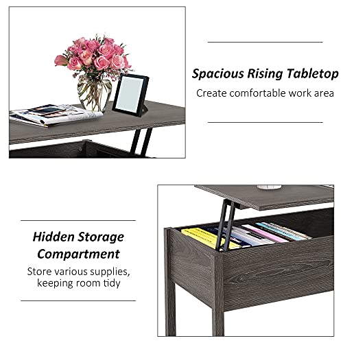 Homcom 39" Modern Lift Top Coffee Table Desk With Hidden Storage Compartment For Living Room, Light Grey Woodgrain #TOP4