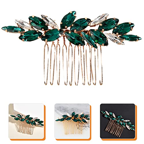 Logofun 2Pcs Wedding Crystal Hair Comb Emerald Bride Wedding Hair Comb Insert Hair Accessory (Green) #TOP2