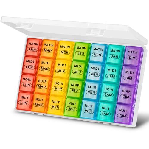Mossime Porta Pastiglie Settimanale, Ultra Grande 7 Giorni 4 Volte Portapillole Giornaliero, 28 Scomparti Portapillole Grande Integratori Per Vitamine, Oli Di Pesce, Medicina,medicamentos