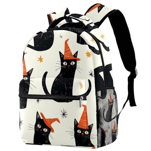 Sac à dos décontracté multicolore chat noir fille garçon format 16 in