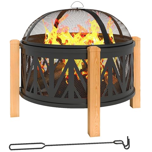 Outsunny 2 en 1 cuenco de fuego Ø75 x 58 cm pozo de fuego con protector de chispas parrilla de póquer cuencos de fuego cesta de fuego para el jardín, balcón terraza, barbacoa al aire libre camping