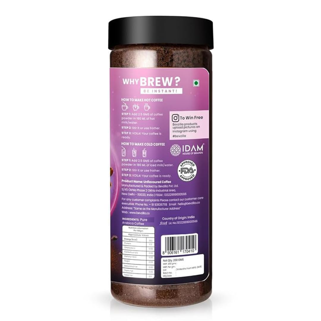 Bevzilla Black Roast (Dark Wish) - Caffè forte in polvere, 200 g, per 100 tazze, caffè arabica in polvere, audace e intenso, ideale per espresso, cappuccino, latte macchiato, preparato per birra calda