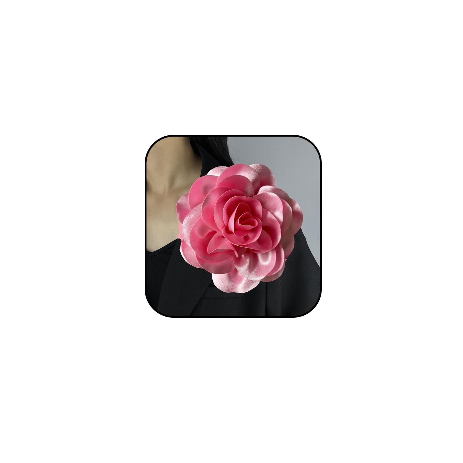 Dainty Satin Fabric Rose Flower Brooches 7.5in Extra Large Big Camellia Flower Brooches Lapel Pins for Women Wedding Party Dance Dress Clothes Accessories