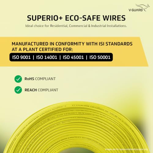 Image of V Guard Superio+ Eco Safe Triple Layered HRFR PVC Wiring Cables (Yellow, 1 Sqmm)