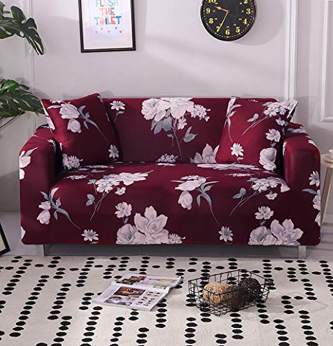 Shukii Printed Sofa Cover Stretch Couch Cover Sofa Slipcovers For 3 Cushion Couches Furniture Protector With Non Skid Foam With 1 Pillowcases (Q- Flower Series 1, 3-Seater 70-86 Inch) #TOP2