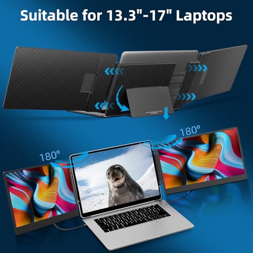 Image of BOSII Laptop Screen Extender Monitor - 14 Inch Dual IPS FHD 1080P HDMI /USB-A /Type-C Extended Portable Monitor for Laptops (Maximum Length: 15.74 inch) Compatible with Windows Mac Travel Work S3