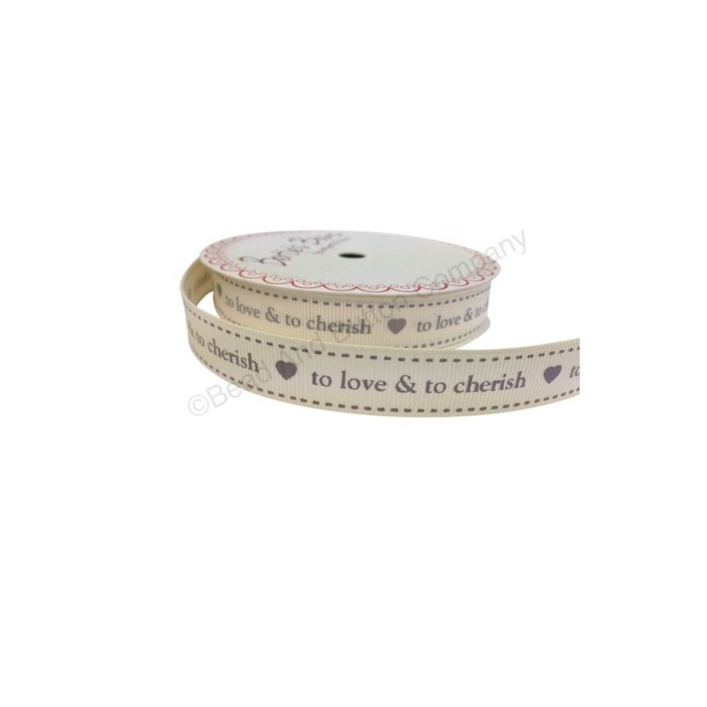 Bertie's Bows Love & to Cherish 16mm Ivory Grosgrain Ribbon on a 3m Roll