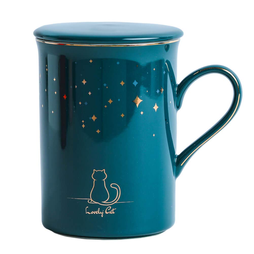 Cat Coffee Mug for Cat Lovers 11oz with Starry Sky Cat Mug for Mom,Girl (Peacock Blue)