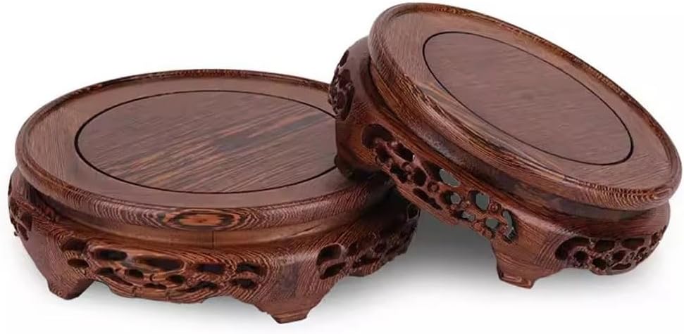 Bonsai Pedestal Vase Pedestal Stands Vase Round Base Solid Wood Teapot Base Potted Fish Tank Base Incense Burner Wine Bottle Bracket Planter Stand Plant Holder(Small)