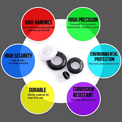 Glarks 200Pcs 9 Sizes Black/White Round Rubber Grommet Assortment Kit Electrical Wiring Coil Gasket For Plugs Cables Wires #TOP4