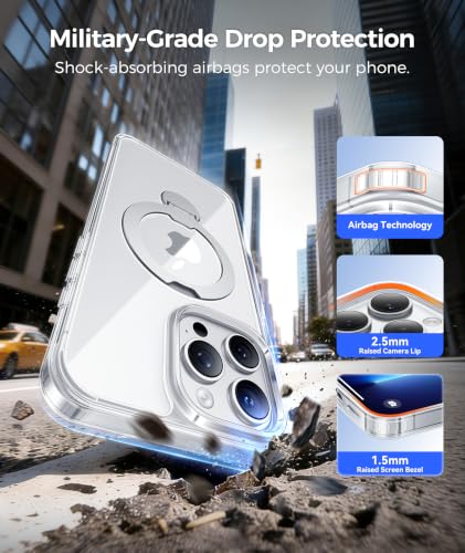 Image of FNTCASE for iPhone 13 Pro-Max Case: [360 Spin Magnetic Stand] [Compatible with Magsafe] [Screen Protector] Clear Magnetic Phone Cases Anti Yellowing Shockproof Protective Phone Cover - Clear