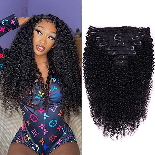Cecycocy Kinky Curly Clip in Hair Extensions Human Hair for Black Women - 8Pcs 18Clips Double Weft Brazilian Remy Human Hair 3C 4A Clip in Extensions Thick to Ends 120G/4.2oz Natural Black (20 inch)