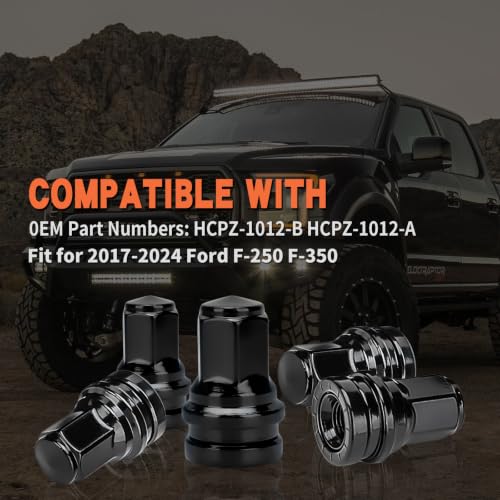 Image of 32Pcs M14x1.5 Black Lug Nuts Fit for 2017-2024 Ford F250 F350 Super Duty, Chrome 21mm Hex, Replace# HCPZ-1012-B HCPZ-1012-A OEM Lug Nut with Attached Washers